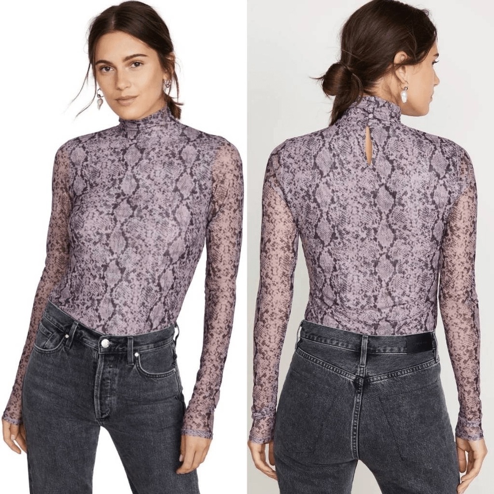 Wild Fable python snake print sheer long-sleeve top Blouse mock y2k multicolor M